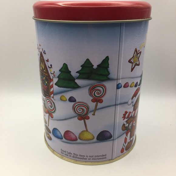 Santa's Workbench Large Round Red Canister Christmas Holiday Gingerbread Men 6" - Picture 3 of 12